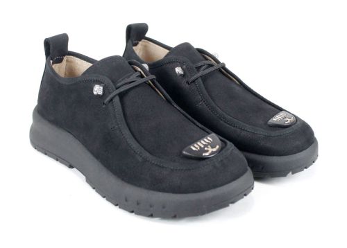 Дамски обувки Linea Libera от естествен набук с ластични връзки и каучуково ходило – цвят черен