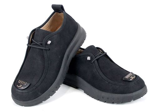 Дамски обувки Linea Libera от естествен набук с ластични връзки и каучуково ходило – цвят черен