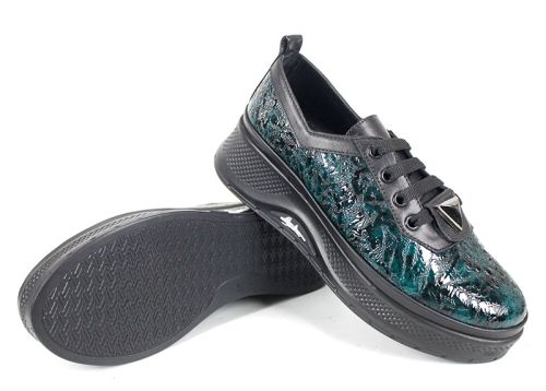 Дамски ежедневни обувки Scala Moda зелено – фейшън модел с мачкан лак, естествена кожа и платформа