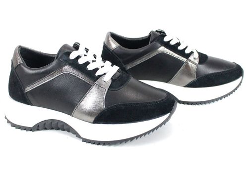 дамски сникърси естествена кожа черно платина