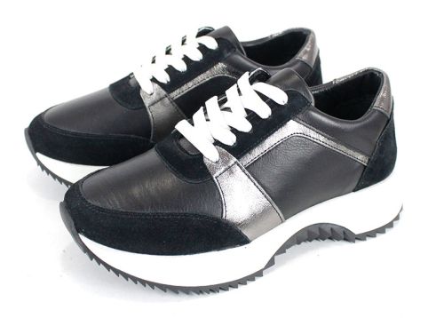 дамски сникърси естествена кожа черно платина