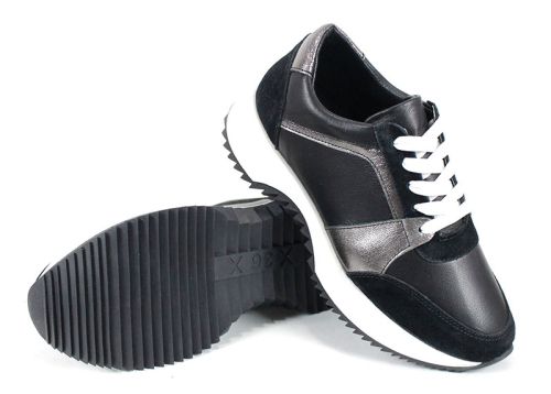 дамски сникърси естествена кожа черно платина