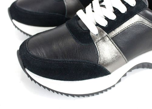 дамски сникърси естествена кожа черно платина