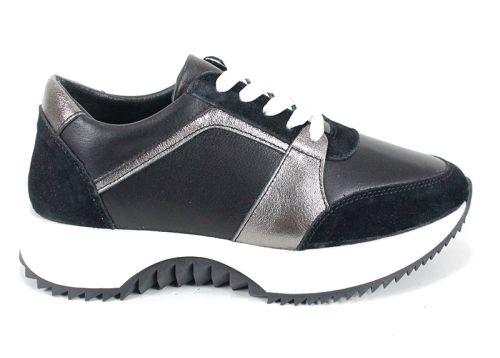 дамски сникърси естествена кожа черно платина