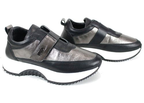 Дамски сникърси Nova Stella от естествена кожа – черно и платина