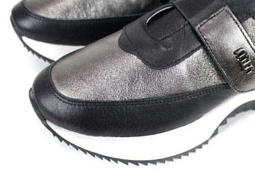 Дамски сникърси Nova Stella от естествена кожа – черно и платина