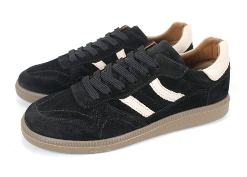 дамски ретро сникърси Auria Tempo от естествен велур черно с бежови елементи