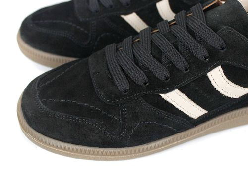 дамски ретро сникърси Auria Tempo от естествен велур черно с бежови елементи