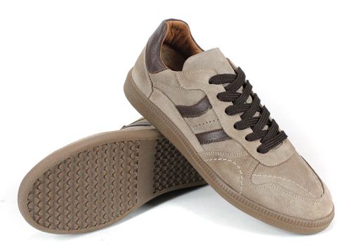 дамски ретро сникърси Auria Tempo от естествен велур визон с кафяви елементи