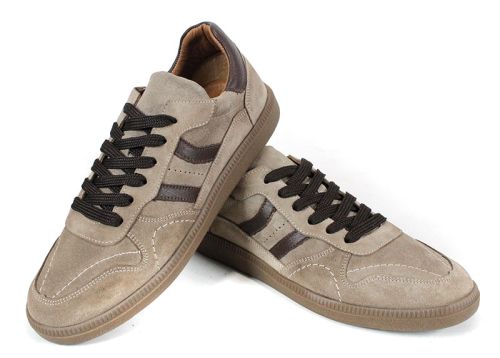 дамски ретро сникърси Auria Tempo от естествен велур визон с кафяви елементи