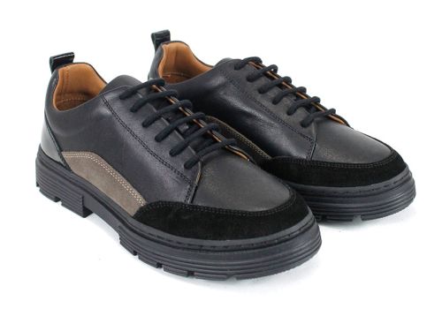 дамски ежедневни обувки Terra Nova от черна кожа и велур визон