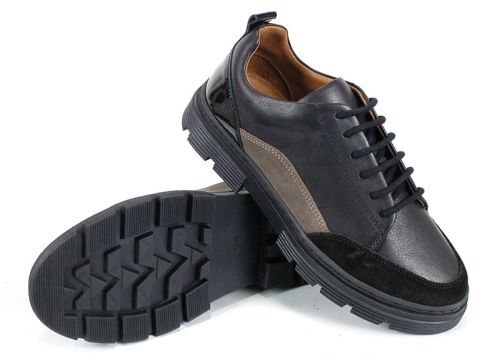 дамски ежедневни обувки Terra Nova от черна кожа и велур визон