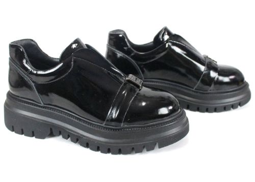 дамски обувки Noir Elevato от черен лак с високо ходило и ластик