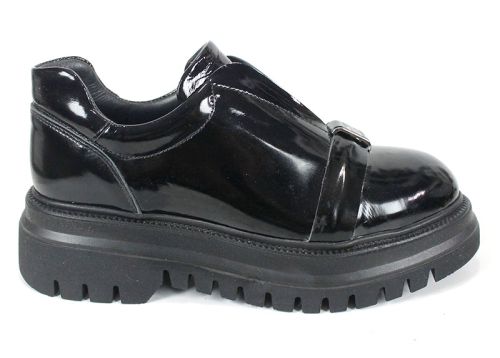 дамски обувки Noir Elevato от черен лак с високо ходило и ластик