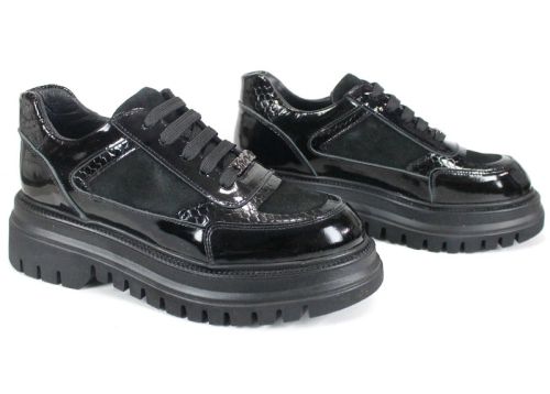 дамски обувки Nero Serpente от черен лак, велур и змийски принт