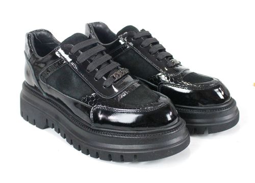 дамски обувки Nero Serpente от черен лак, велур и змийски принт