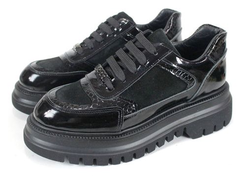 дамски обувки Nero Serpente от черен лак, велур и змийски принт