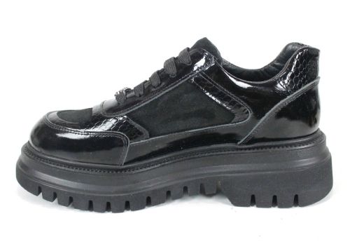 дамски обувки Nero Serpente от черен лак, велур и змийски принт