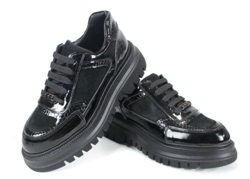 дамски обувки Nero Serpente от черен лак, велур и змийски принт