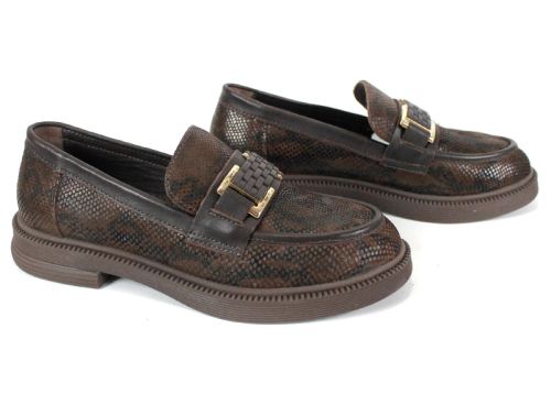 дамски мокасини Terra Classica от естествена кожа с принт и кафяво олекотено ходило