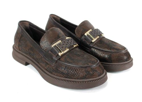 дамски мокасини Terra Classica от естествена кожа с принт и кафяво олекотено ходило