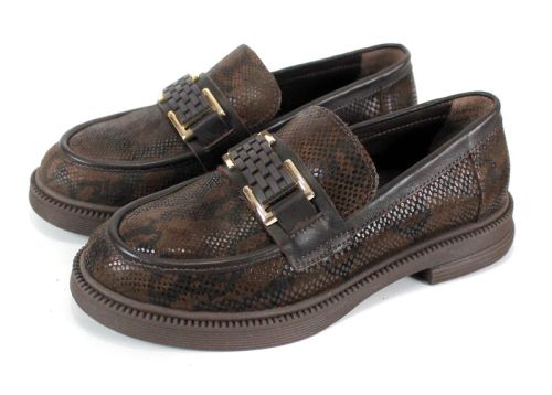 дамски мокасини Terra Classica от естествена кожа с принт и кафяво олекотено ходило