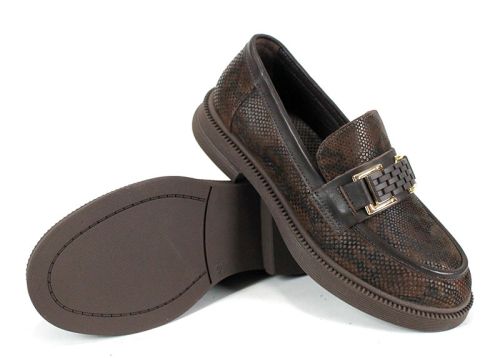 дамски мокасини Terra Classica от естествена кожа с принт и кафяво олекотено ходило