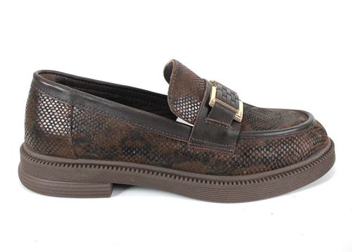 дамски мокасини Terra Classica от естествена кожа с принт и кафяво олекотено ходило