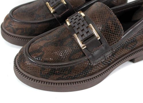 дамски мокасини Terra Classica от естествена кожа с принт и кафяво олекотено ходило