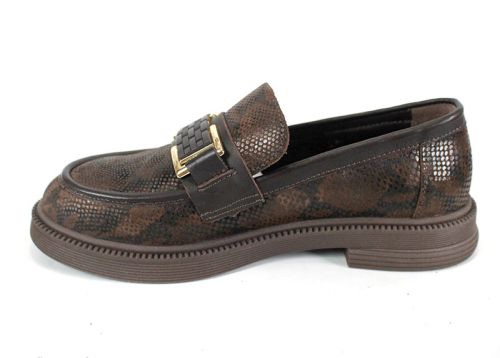 дамски мокасини Terra Classica от естествена кожа с принт и кафяво олекотено ходило