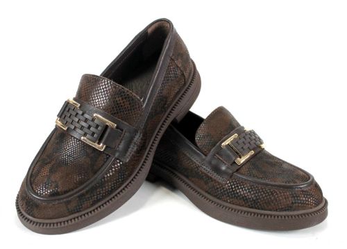 дамски мокасини Terra Classica от естествена кожа с принт и кафяво олекотено ходило