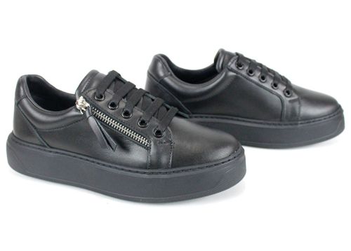 дамски обувки Zippo Nero от естествена кожа с цип и черно олекотено ходило