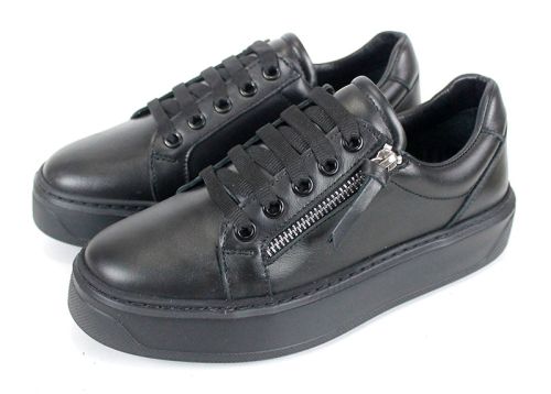 дамски обувки Zippo Nero от естествена кожа с цип и черно олекотено ходило