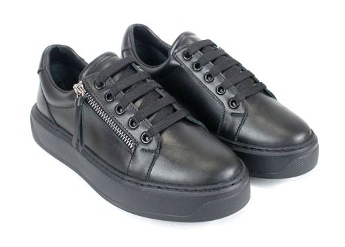 дамски обувки Zippo Nero от естествена кожа с цип и черно олекотено ходило