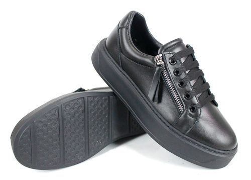 дамски обувки Zippo Nero от естествена кожа с цип и черно олекотено ходило