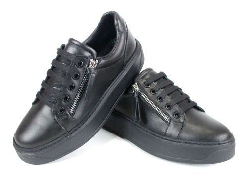 дамски обувки Zippo Nero от естествена кожа с цип и черно олекотено ходило