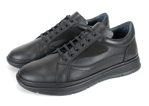 мъжки обувки Stravio, черни ежедневни обувки от естествена кожа със спортно ходило