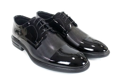 Мъжки есенно-зимни обувки Алек от естествен лак, черни с лазер