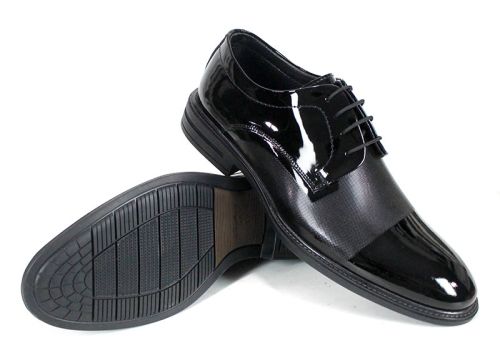 Мъжки есенно-зимни обувки Алек от естествен лак, черни с лазер