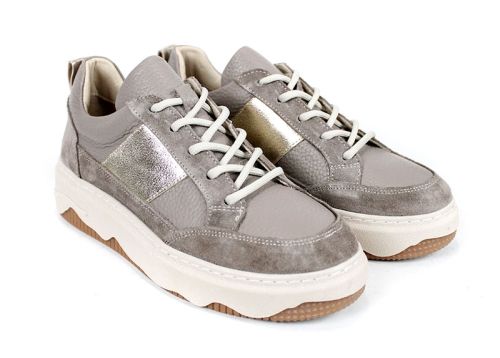 Дамски сникърси Авилета от визон кожа и велур със златен акцент и бяла подметка