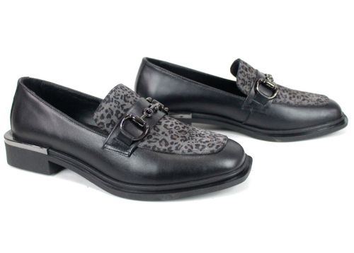 Дамски обувки Felina от черна кожа и кожа с леопардов принт, премиум модел