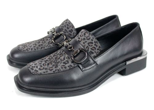 Дамски обувки Felina от черна кожа и кожа с леопардов принт, премиум модел