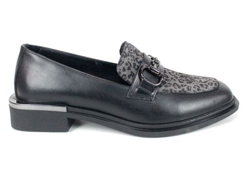 Дамски обувки Felina от черна кожа и кожа с леопардов принт, премиум модел