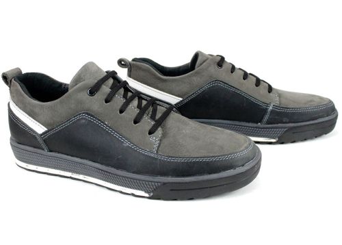 мъжки ежедневни обувки от естествен набук и кожа в сив цвят