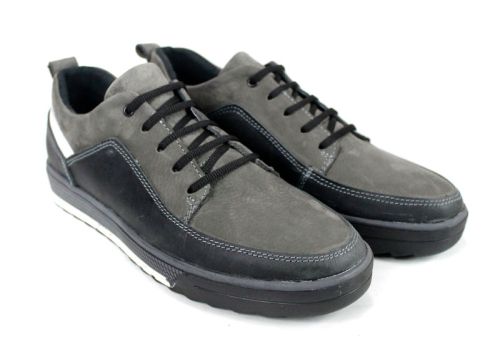 мъжки ежедневни обувки от естествен набук и кожа в сив цвят