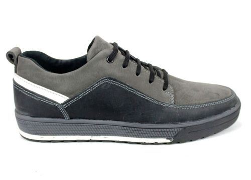 мъжки ежедневни обувки от естествен набук и кожа в сив цвят