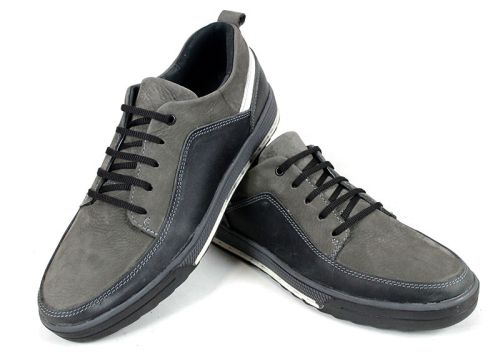 мъжки ежедневни обувки от естествен набук и кожа в сив цвят