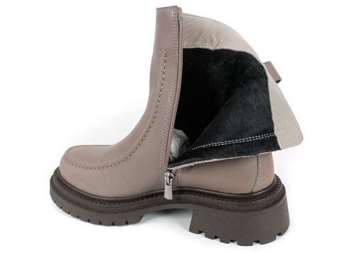 Дамски боти от естествена кожа в цвят визон Luce Velluto с плюшен хастар, стабилно ходило с грайфер и модерен дизайн тип мокасин