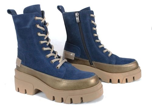 Дамски кубинки Luna Forte от естествена кожа и велур, с високо ходило, цип и топъл плюшен хастар.