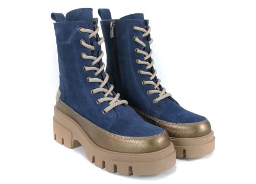 Дамски кубинки Luna Forte от естествена кожа и велур, с високо ходило, цип и топъл плюшен хастар.